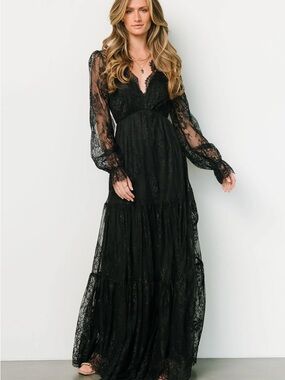 Baltic Born Black Lace Tiered Maxi Dress